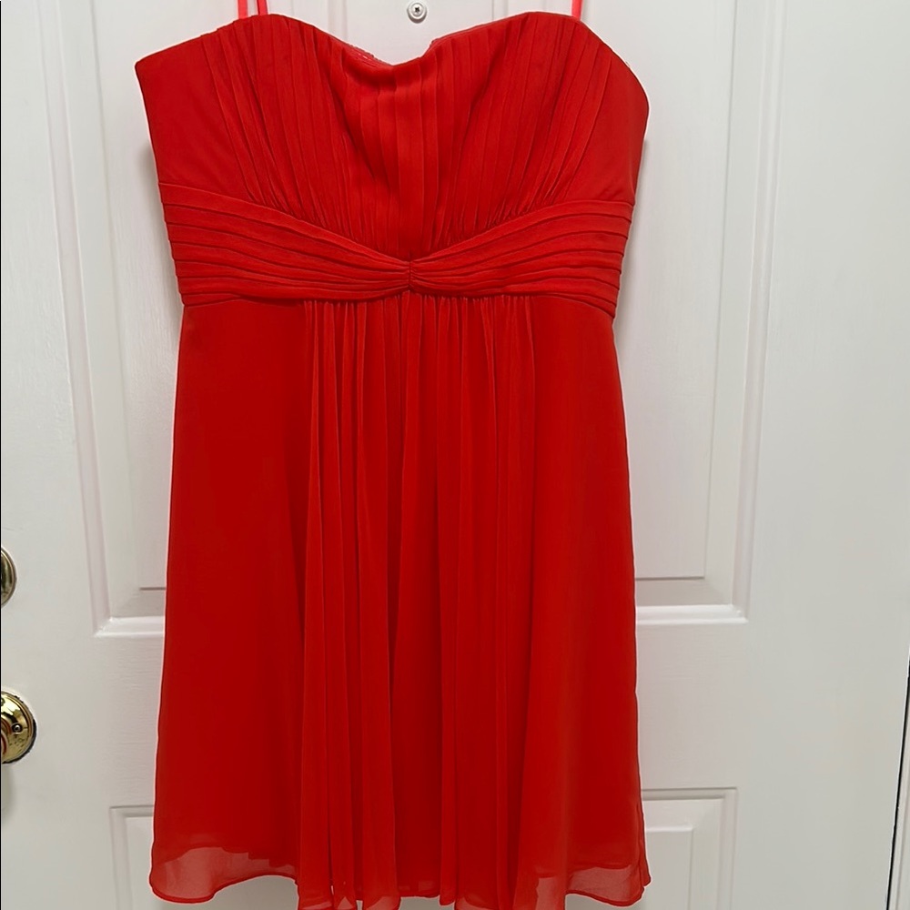 BCBGMaxAzria “Duran” Ruched Pleated Cocktail Dress (color bt poppy)